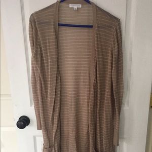 Downeast Long Cardigan Tan and white stripes